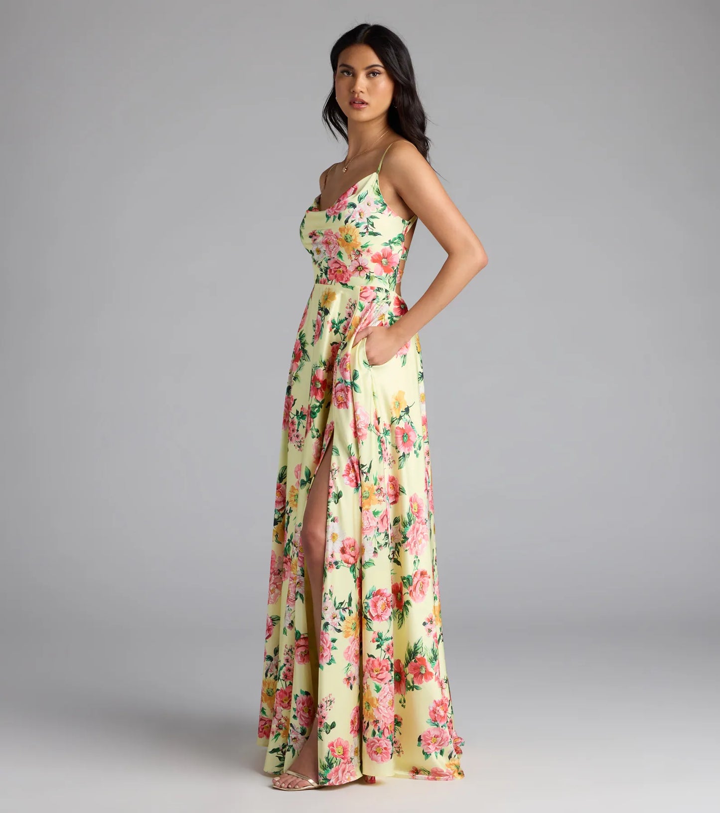 Robina Lace-Up A-Line Floral Satin Formal Dress