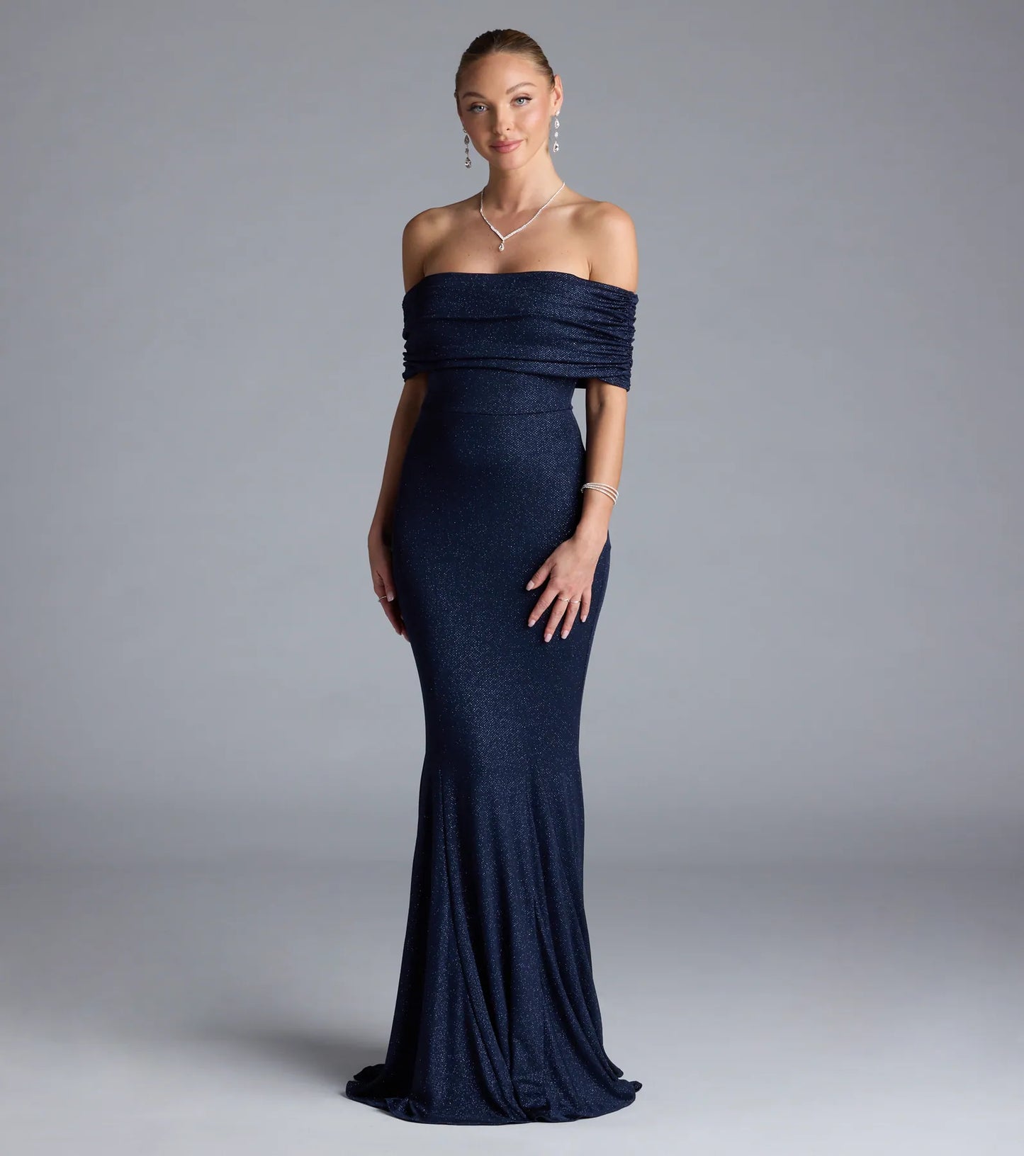 Nastassia Off-The-Shoulder Mermaid Glitter Formal Dress