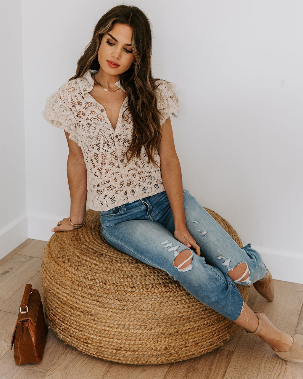 Darla Cotton Crochet Button Down Top