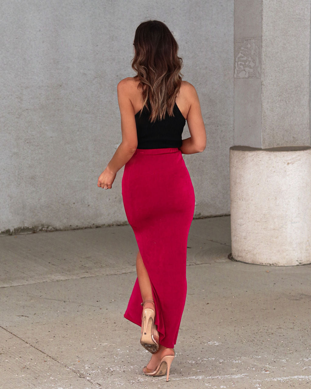 Aaliyah Side Slit Maxi Skirt - Berry