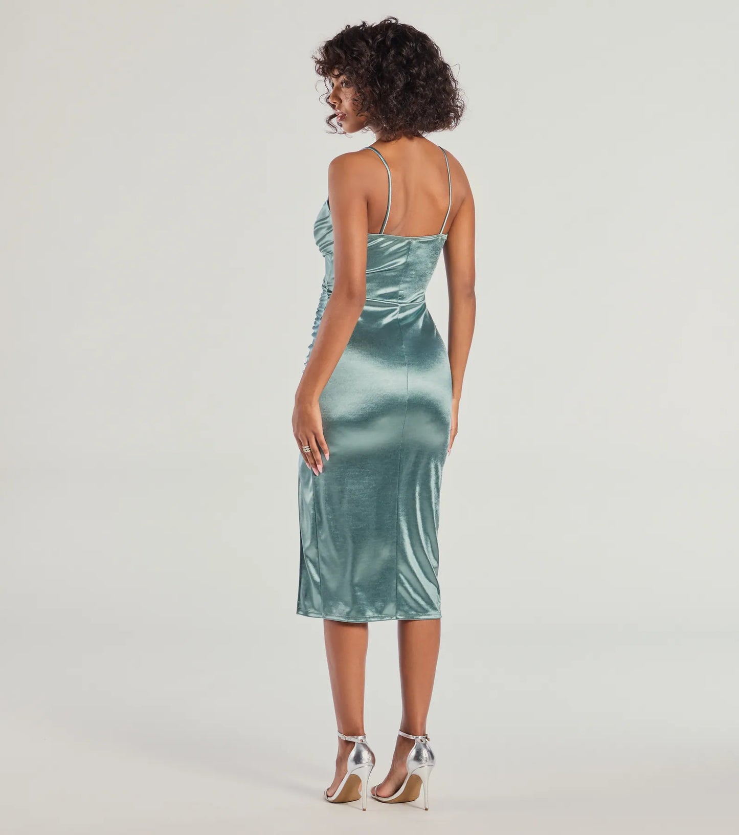 Kristen Formal Satin Cowl Neck Midi Dress