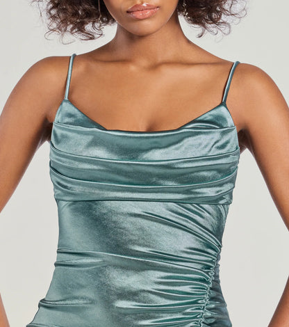Kristen Formal Satin Cowl Neck Midi Dress