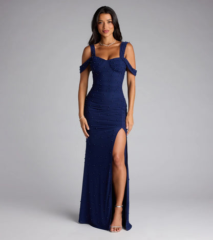 Fay Off The Shoulder Faux Pearl Mermaid Dress