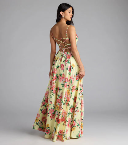 Robina Lace-Up A-Line Floral Satin Formal Dress