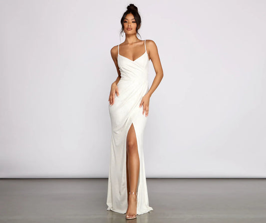 Parker Formal Metallic Wrap Dress
