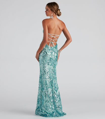 Cordelia Formal Damask Sequin Dress