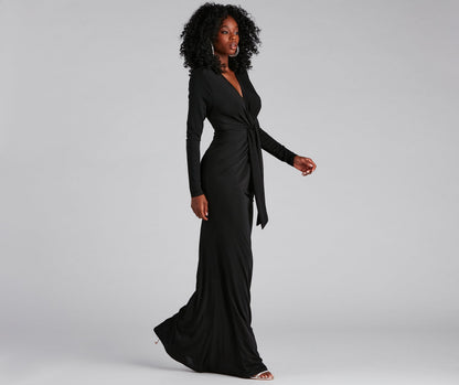 Vina Formal Tied V-Neck Long Dress