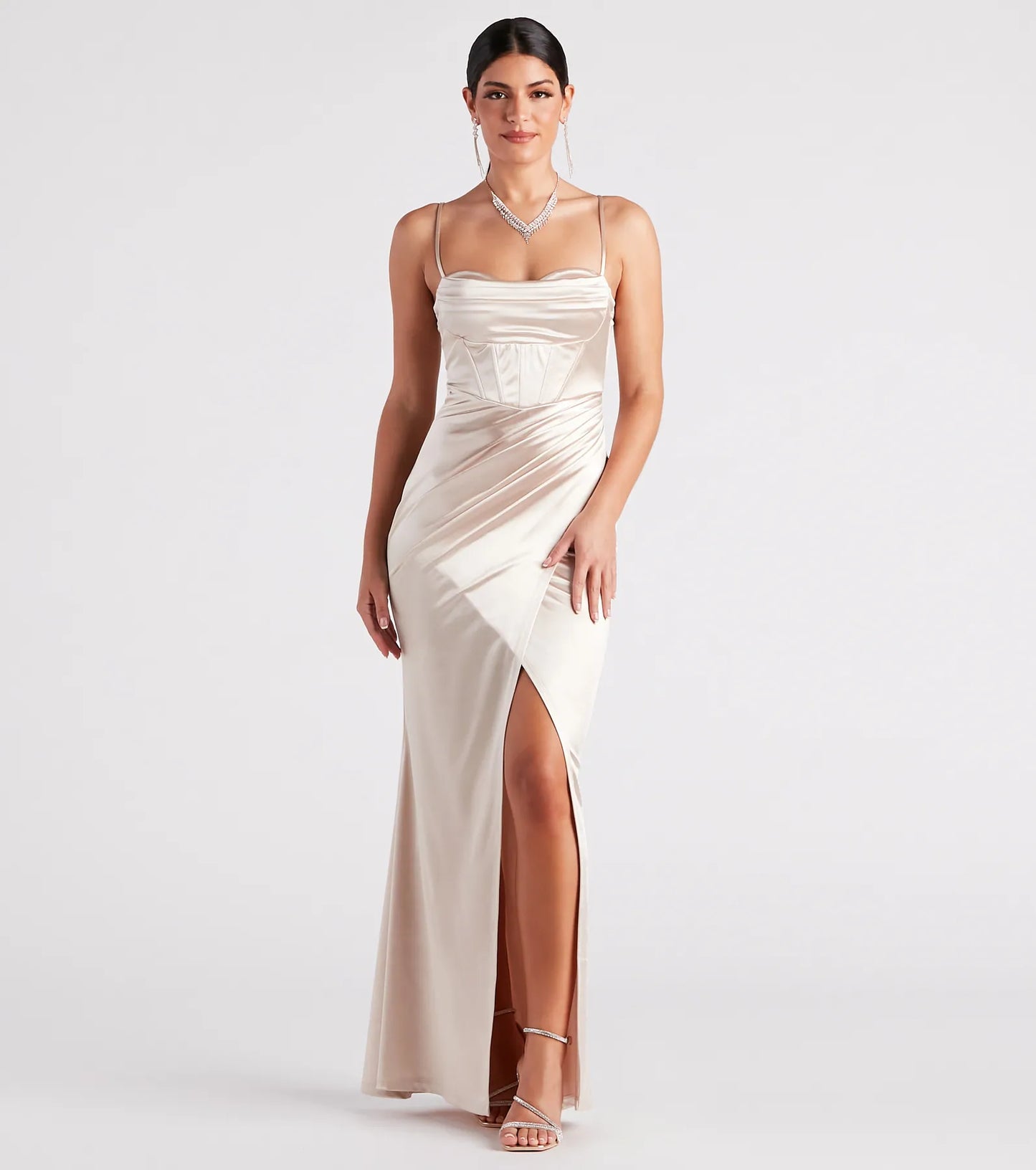 Stacie Satin Corset Wrap Formal Dress