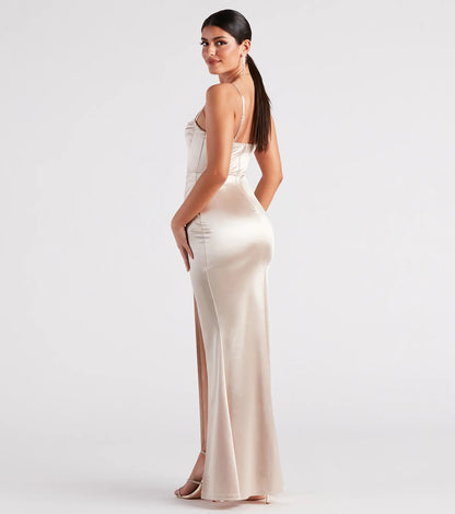 Stacie Satin Corset Wrap Formal Dress