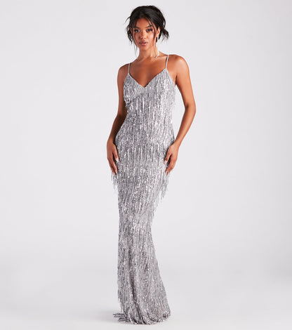Rebekah Formal Sequin Fringe Mermaid Dress