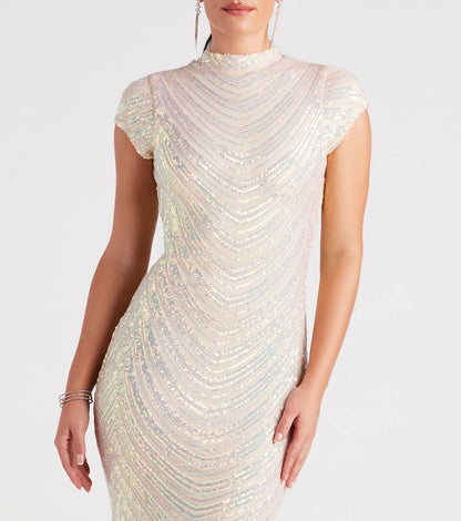 Justine Formal Sequin Mock Neck Mermaid Dress