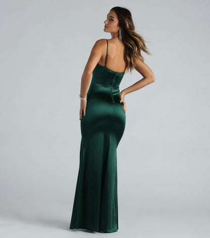 Rae Formal Satin Pleated Bust Mermaid Dress