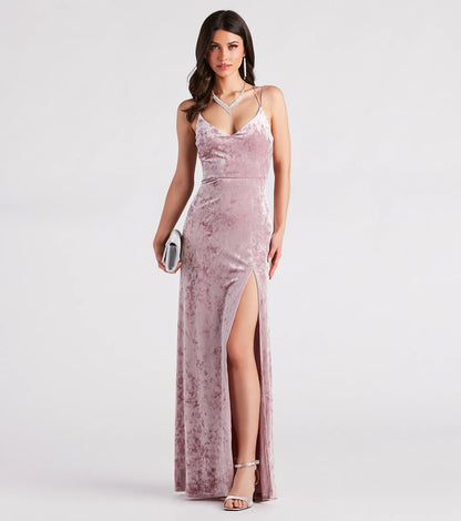 Samaria Formal Crushed Velvet Long Dress