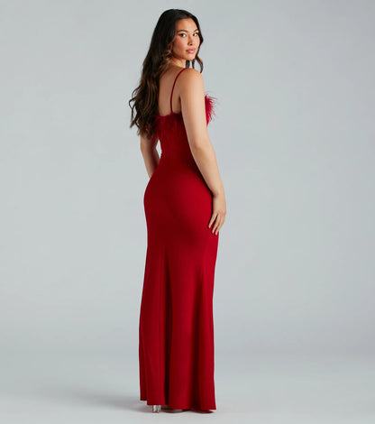 Lara Marabou Feather Crepe Mermaid Dress