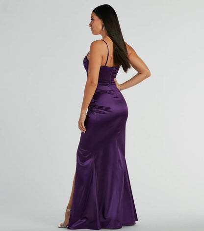 Stacie Satin Corset Wrap Formal Dress