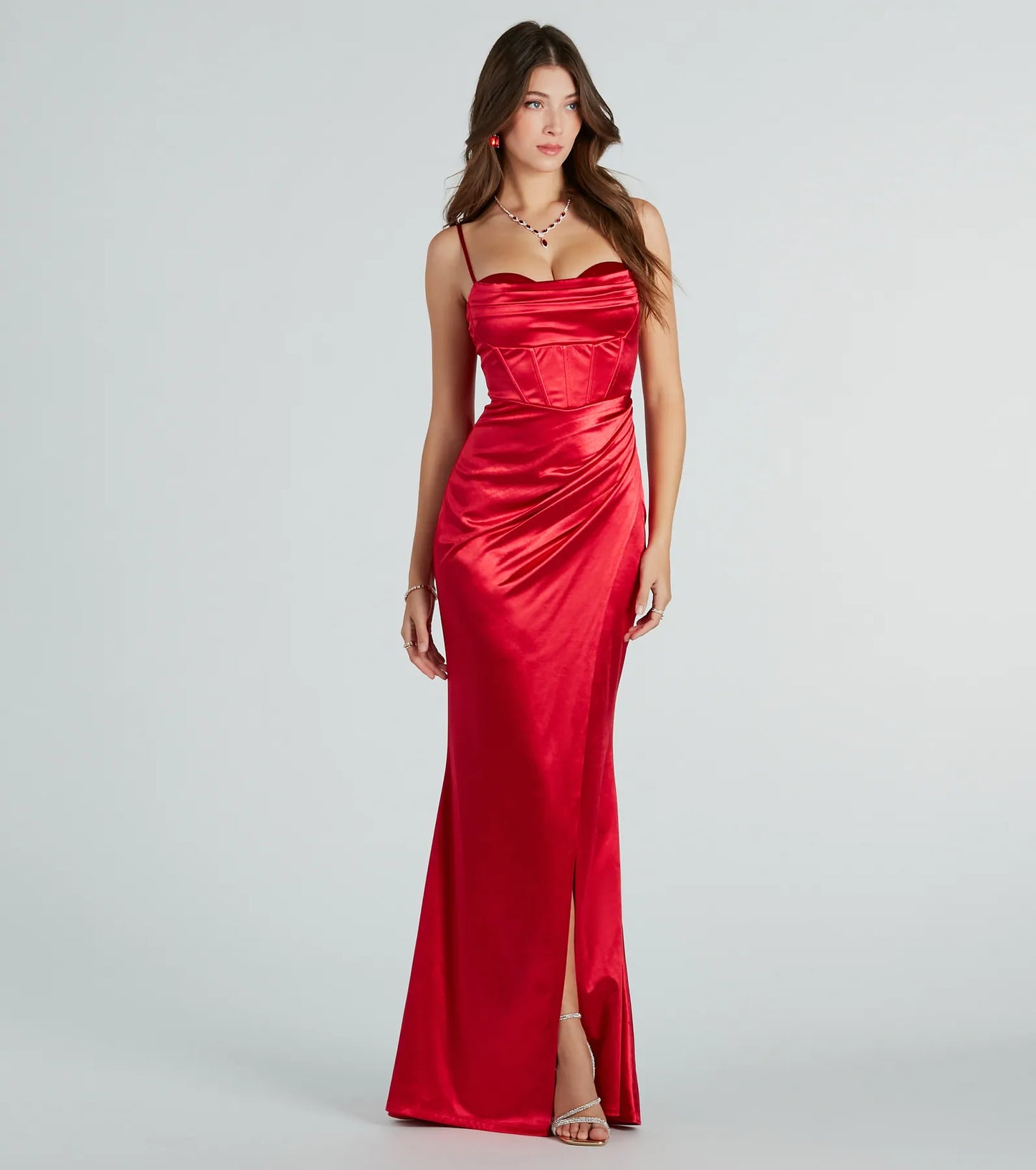 Stacie Satin Corset Wrap Formal Dress