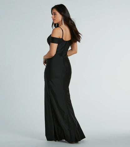 Danielle Cold-Shoulder Ruched Knit Formal Dress