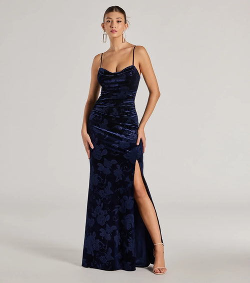Anisa Sleeveless Floral Velvet Mermaid Dress