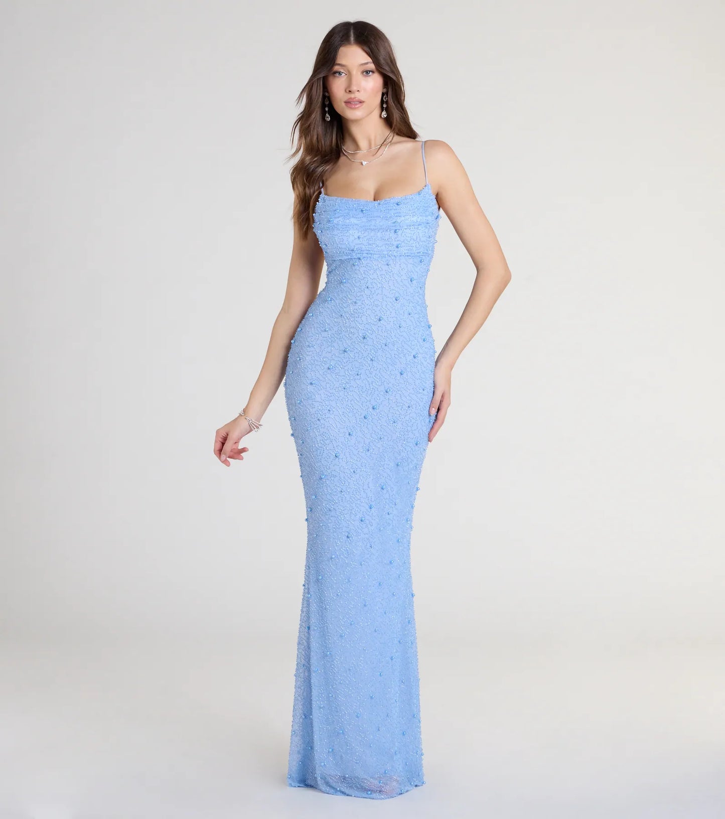 Kerry Open Back Bodycon Pearl Bead Formal Dress