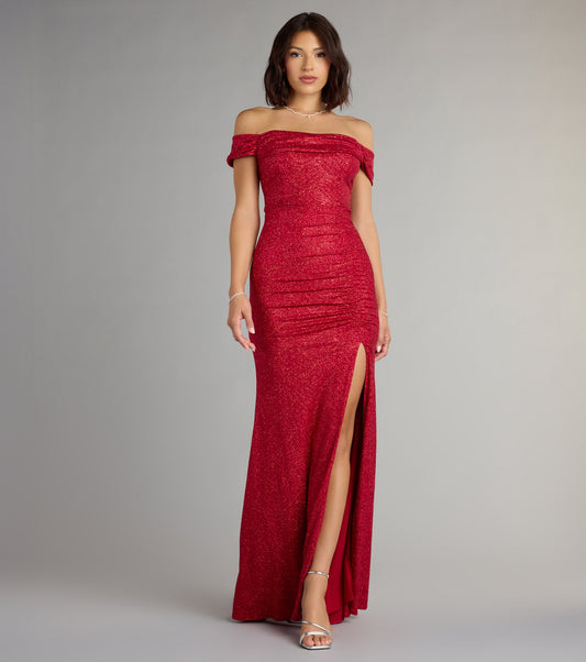 Alina Glitter Off-The-Shoulder Mermaid Formal Dress