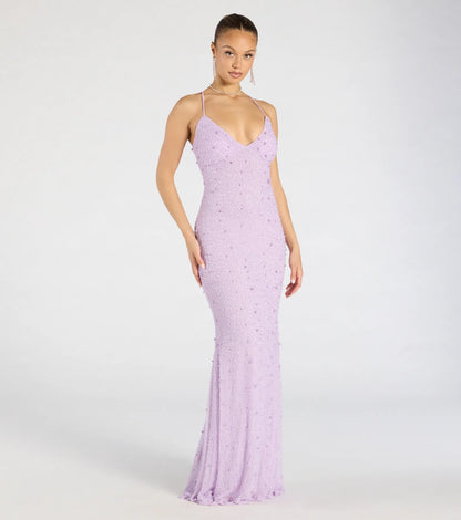 Marlene Lace-Up Mermaid Beaded Pearl Formal Dress