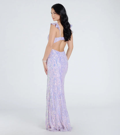Estella V-Neck Column Long Sequin Formal Dress