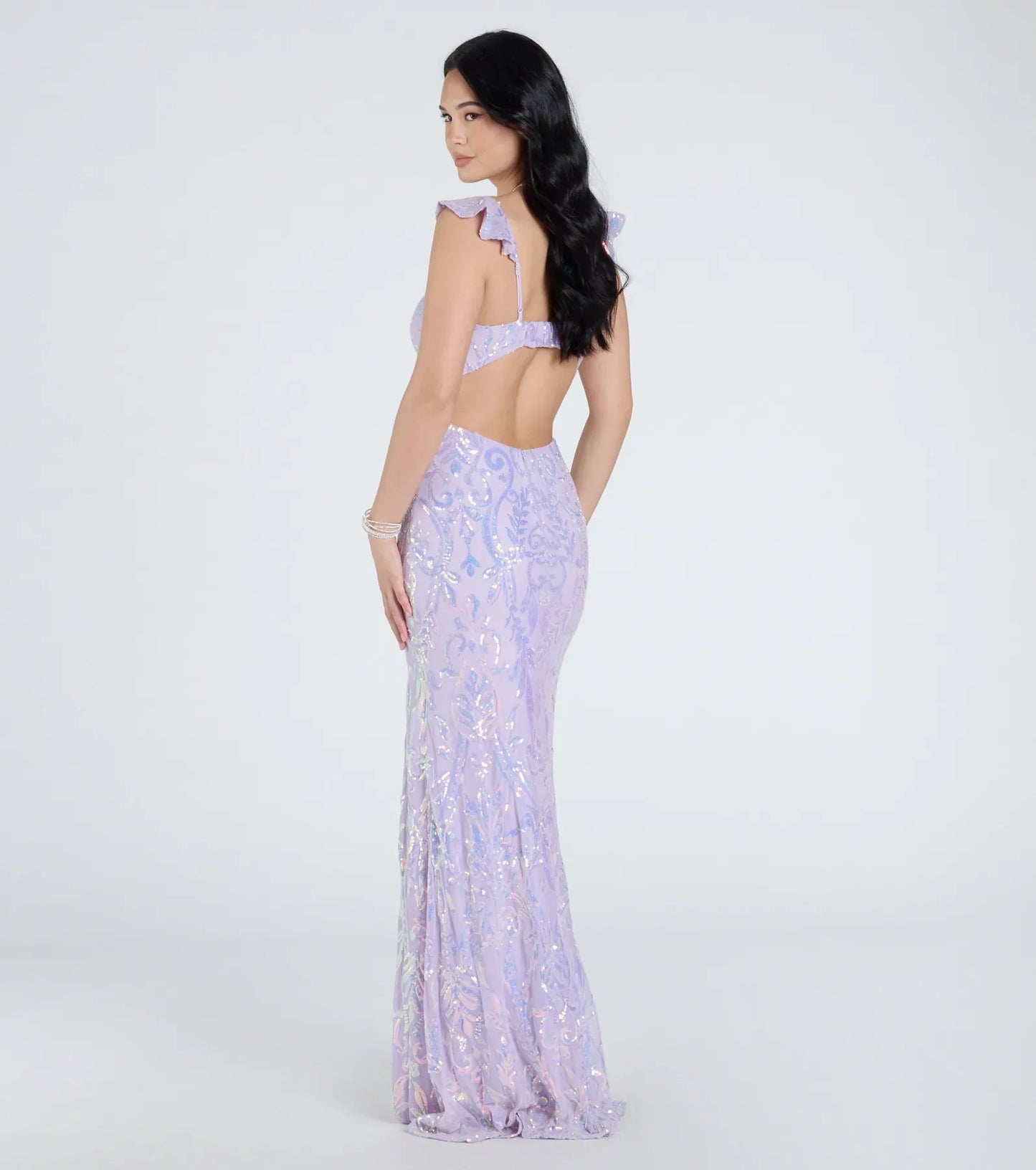 Estella V-Neck Column Long Sequin Formal Dress