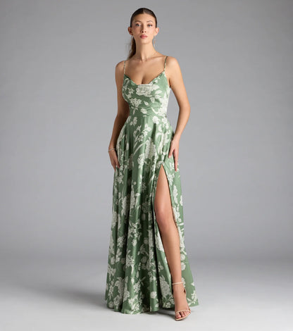Robina Lace-Up A-Line Floral Satin Formal Dress