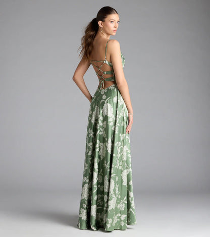 Robina Lace-Up A-Line Floral Satin Formal Dress