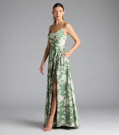 Robina Lace-Up A-Line Floral Satin Formal Dress