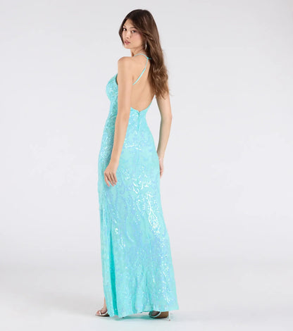 Kensley Open Back Slit Sequin Formal Dress