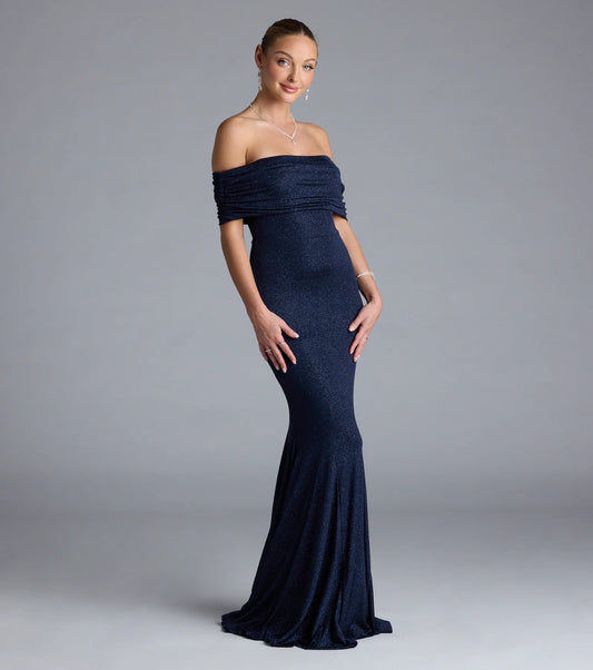 Nastassia Off-The-Shoulder Mermaid Glitter Formal Dress