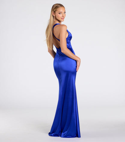 Judy Open Back Slit Mermaid Satin Formal Dress