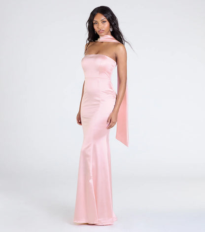 Santana Strapless Scarf Mermaid Satin Formal Dress