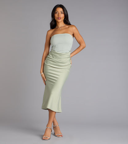 Forever Icon Strapless Satin Midi Dress