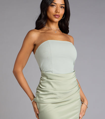 Forever Icon Strapless Satin Midi Dress