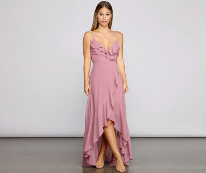 Frilly Romance Ruffled Chiffon High Low Dress