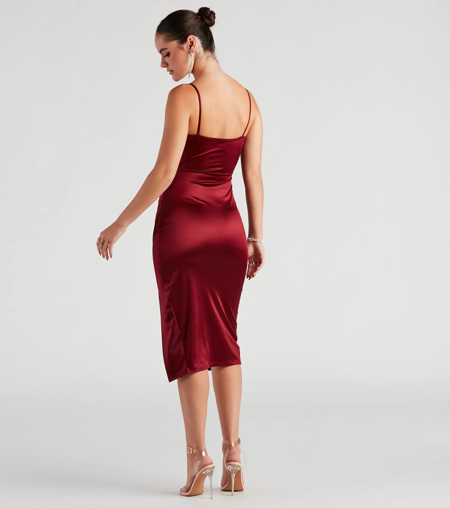 New Classic Satin Slit Midi Dress