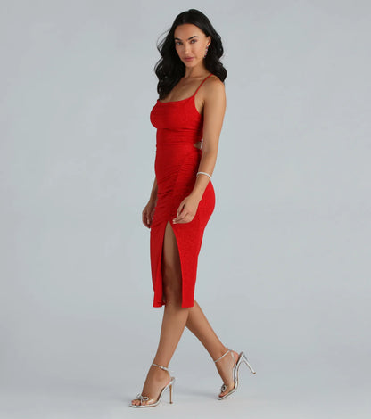 Glam Obsession Glitter Mesh Midi Dress