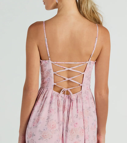 Moment Of Beauty Lace Up Floral Maxi Dress
