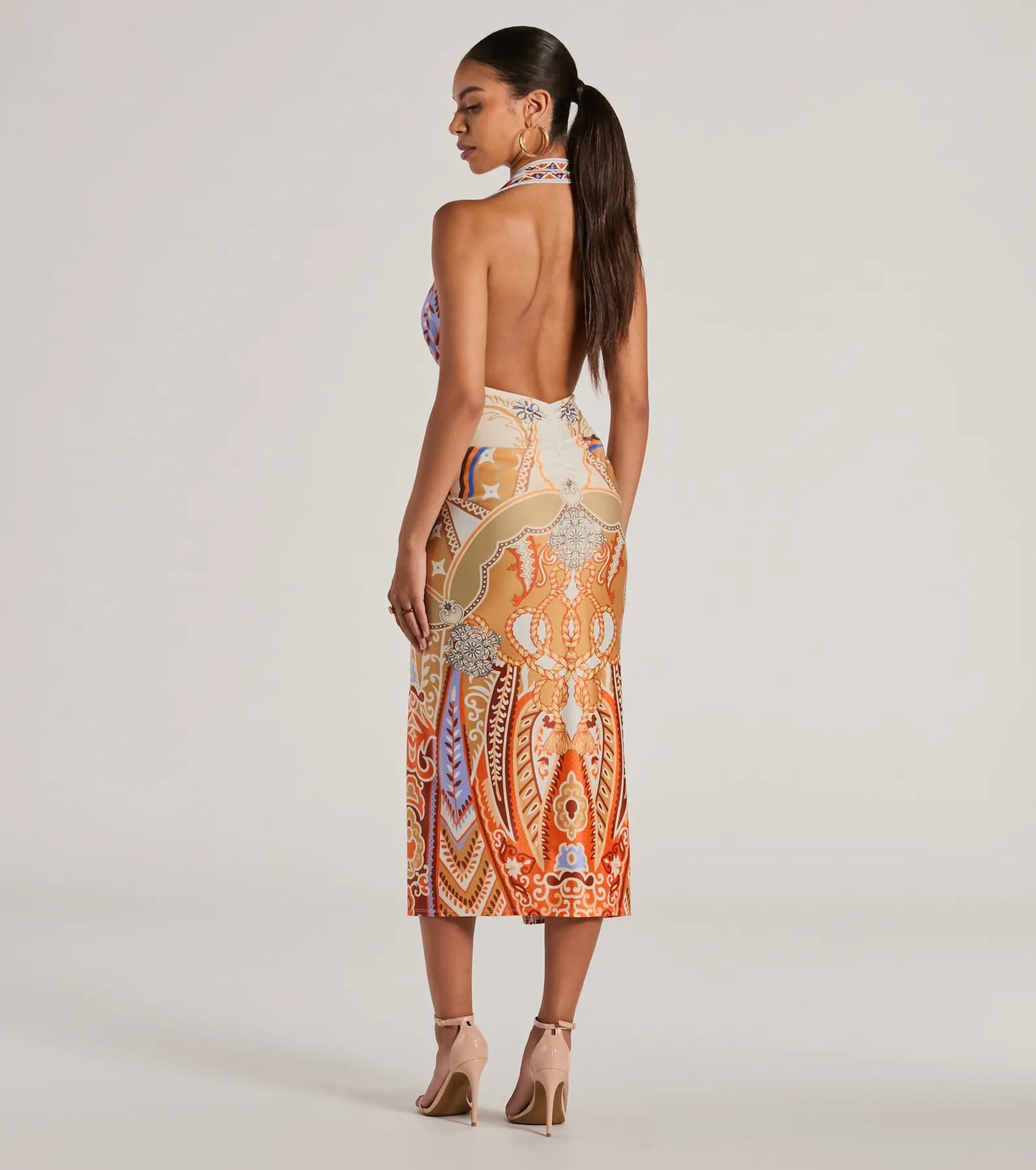 Vibrant Side Geometric Print Bodycon Midi Dress