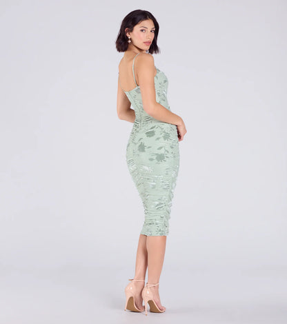 Cocktail Soiree Floral Velvet Midi Dress