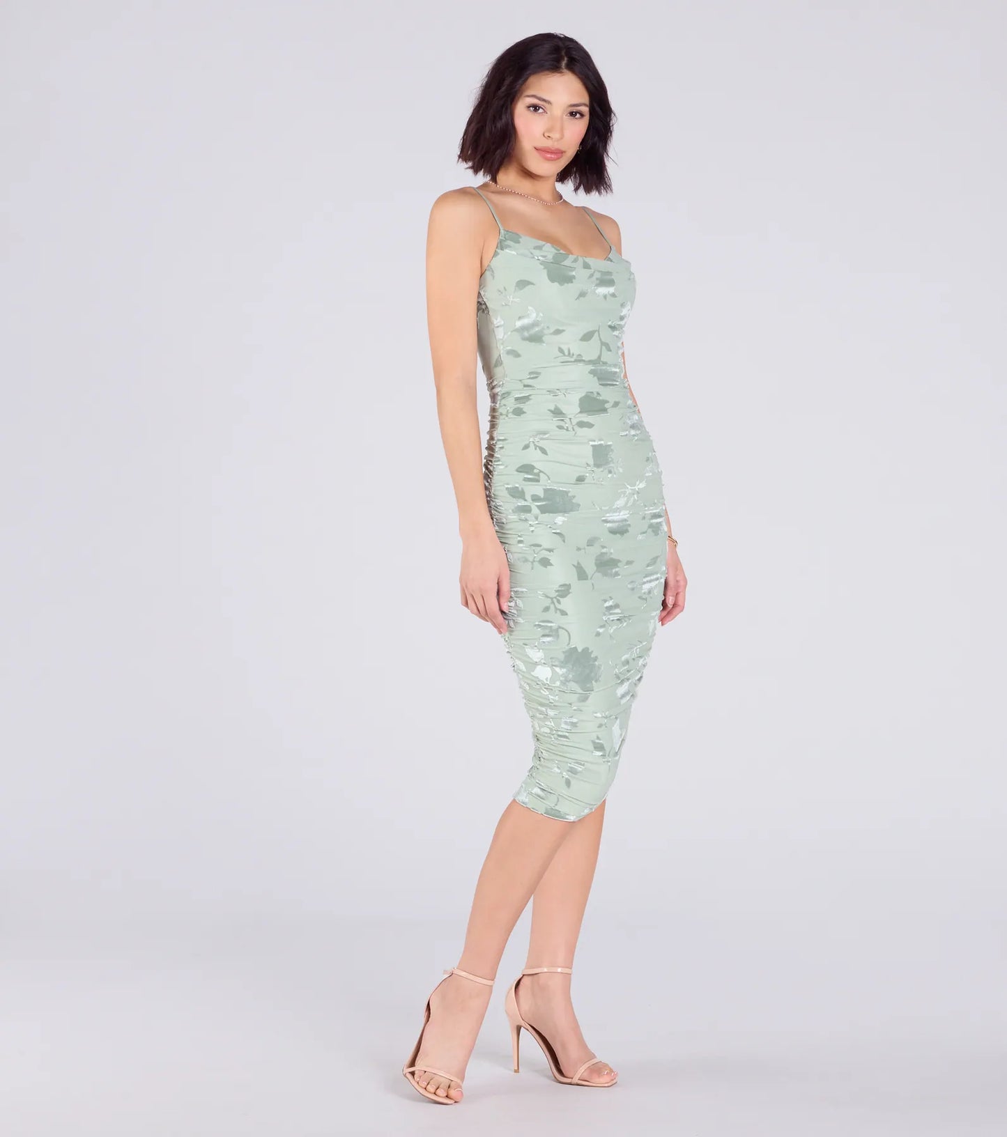 Cocktail Soiree Floral Velvet Midi Dress