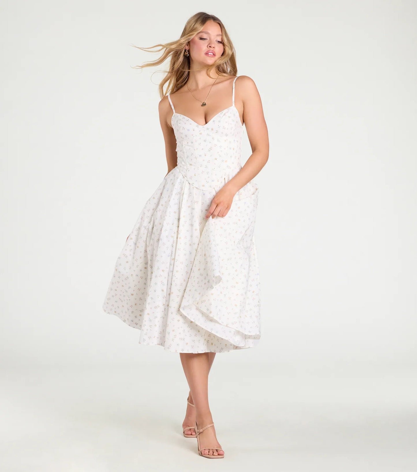 Dream Of Me Corset Lace-Up Floral Midi Dress
