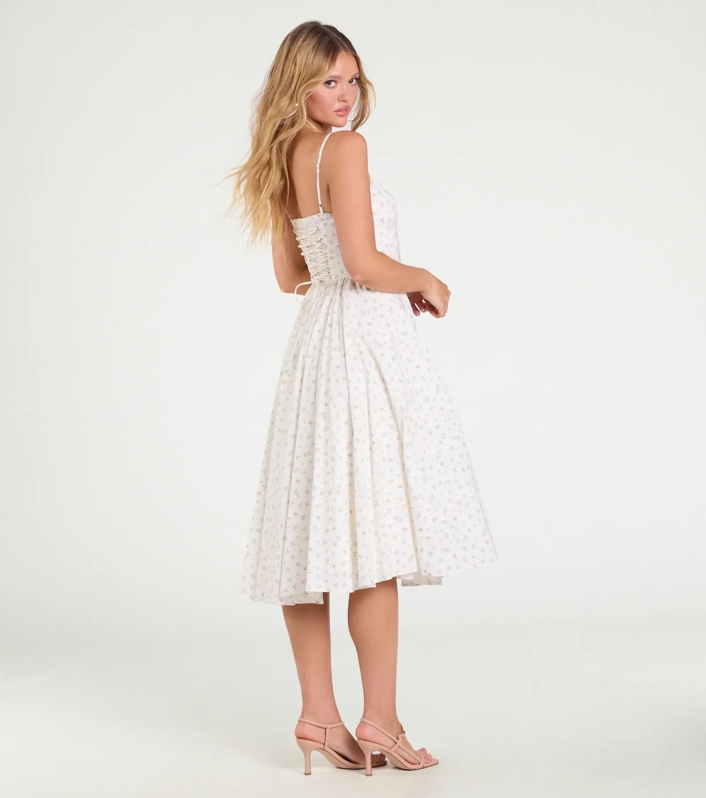 Dream Of Me Corset Lace-Up Floral Midi Dress