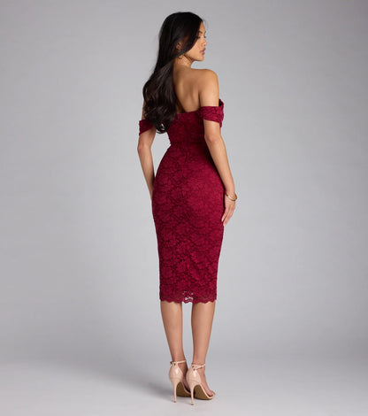 Lavish And Lovely Bodycon Lace Midi Dress