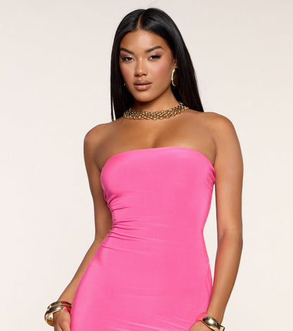 Sleek Fit Strapless High Slit Maxi Dress