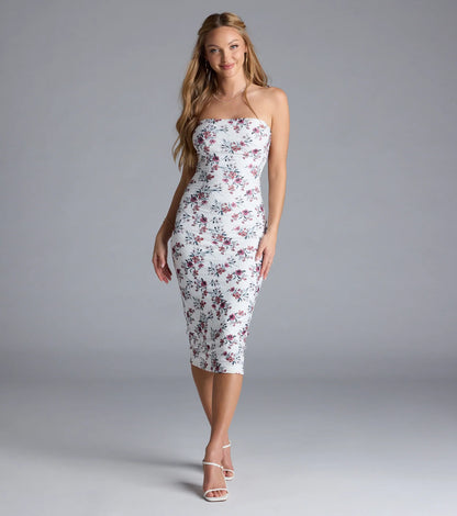 Blissful Cutie Floral Bodycon Midi Dress