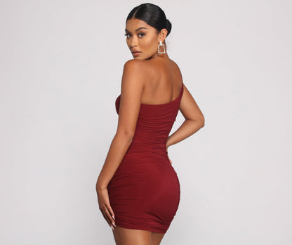 Such A Stunner One Shoulder Ruched Mini Dress