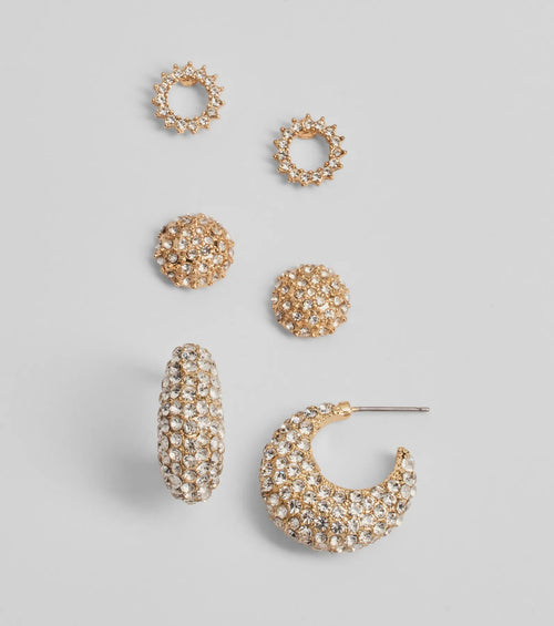 Dazzle Diva Rhinestone Three-Pack Earrings Set